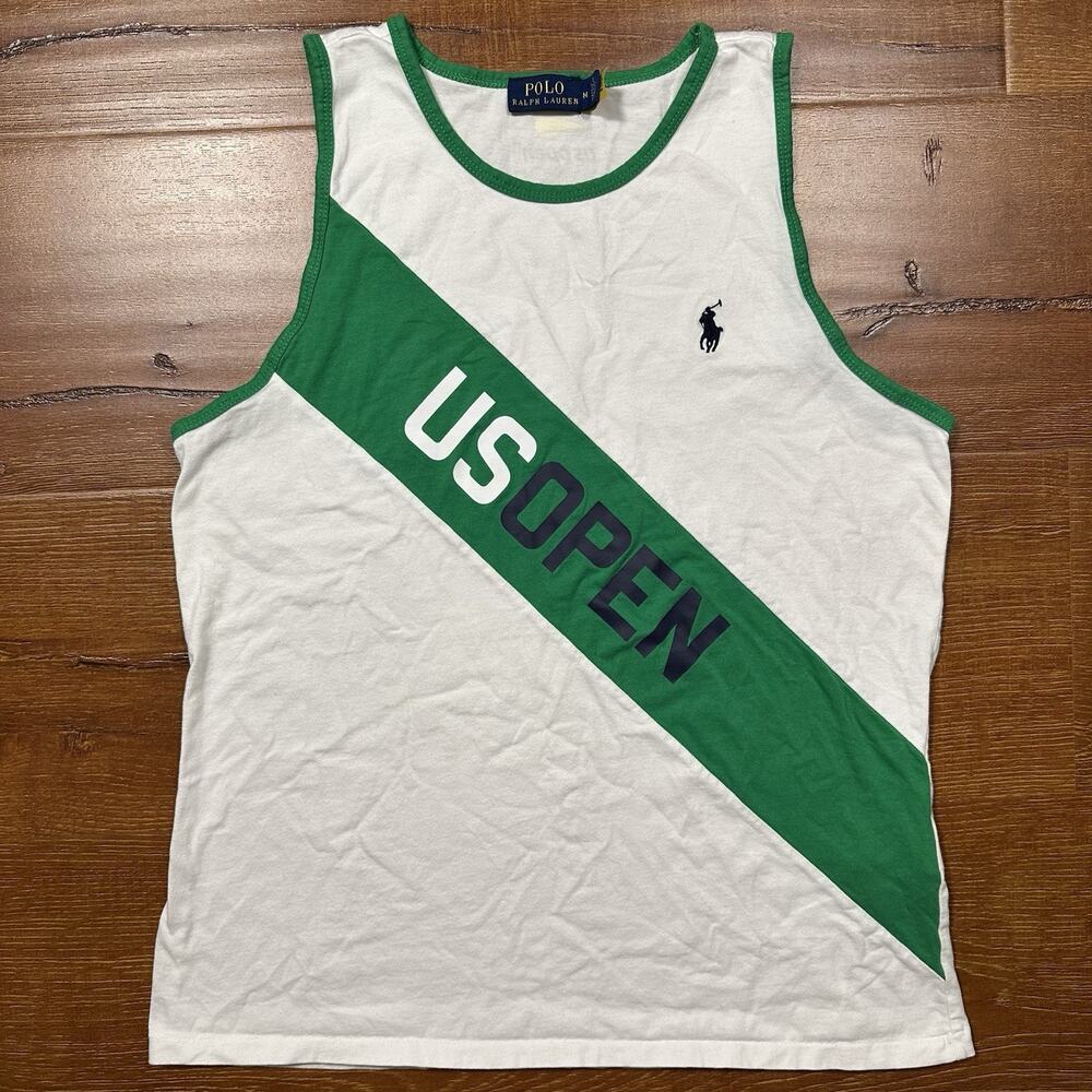 Ralph Lauren US Open Tennis Tank Top Womens M White Stripe Polo Pony Rare Retro